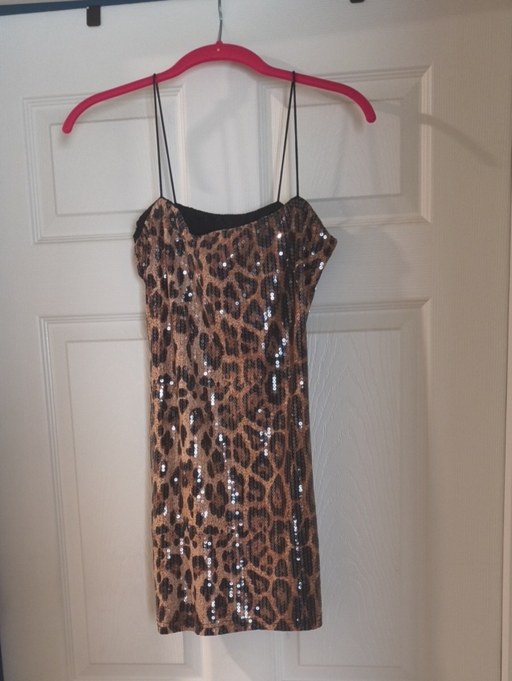 Sequined Leopard Print Slip Dress - Brown & Black